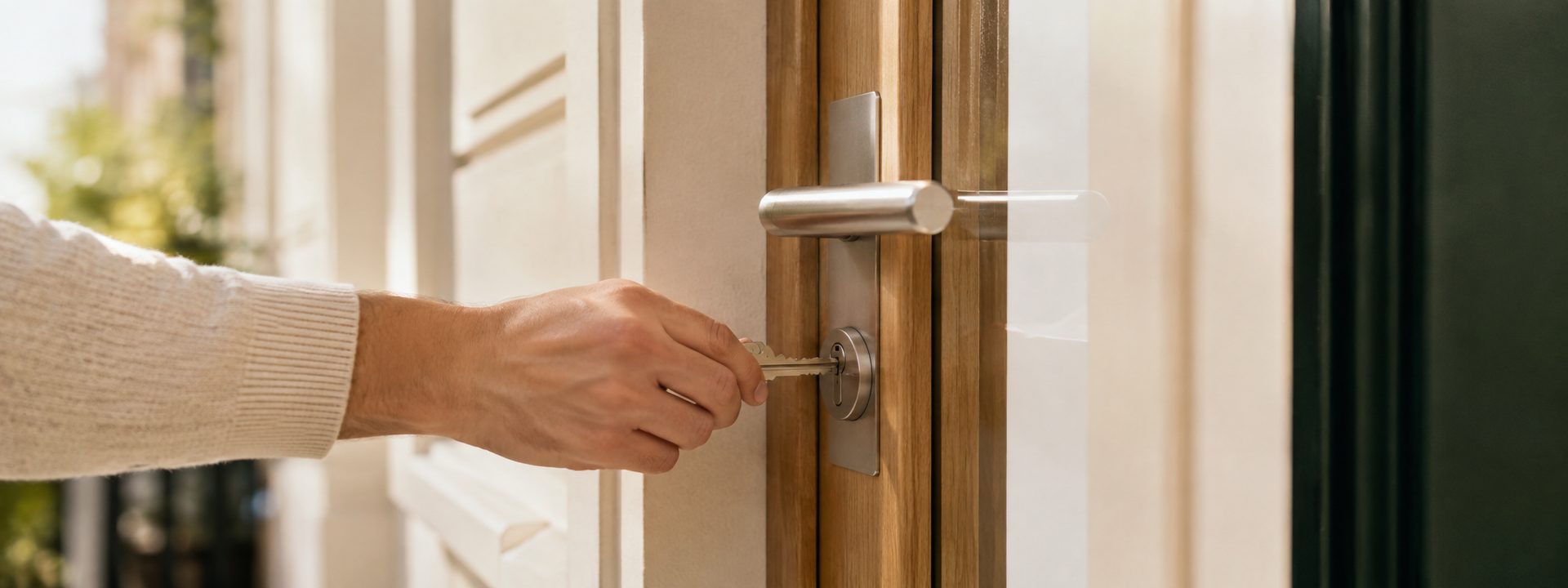 Main refermant à clé une porte d'entrée neuve